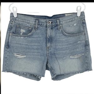 RAG AND BONE DISTRESSED RAW HEM BOYFRIEND SHORT BLUE DENIM JEAN 25